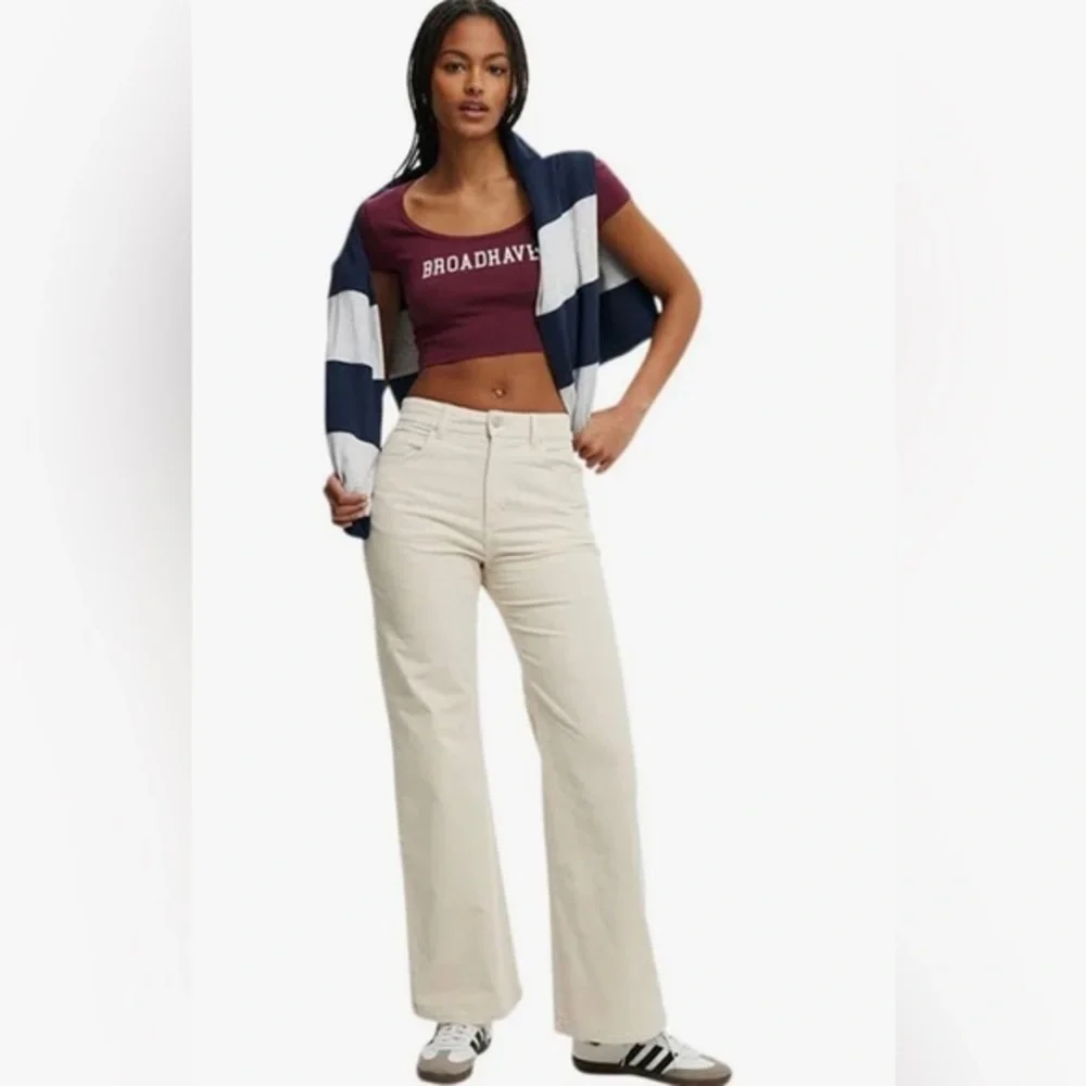 Cotton On Women's porcelain cream Cord Wide-Leg corduroy Jeans pants size 18 new